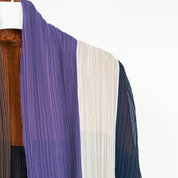 Issey Miyake SS1993 Reversible Multicolour Striped Pleated Open-Front Jacket - Picture 10 of 14